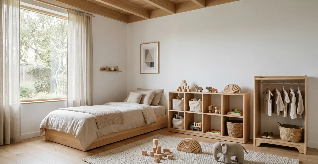 Chambre d'enfant fonctionnelle avec mobilier bas favorisant l'autonomie dès 3 ans