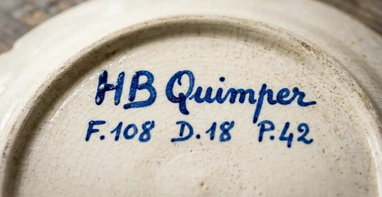 Authentification d'une faïence de Quimper HB-Henriot avec examen de la signature au dos d'une assiette peinte main