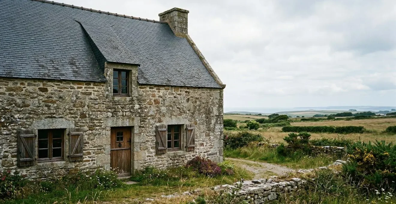 Façade traditionnelle en granit breton avec détails de pierre et toiture en ardoise illustrant l'architecture authentique