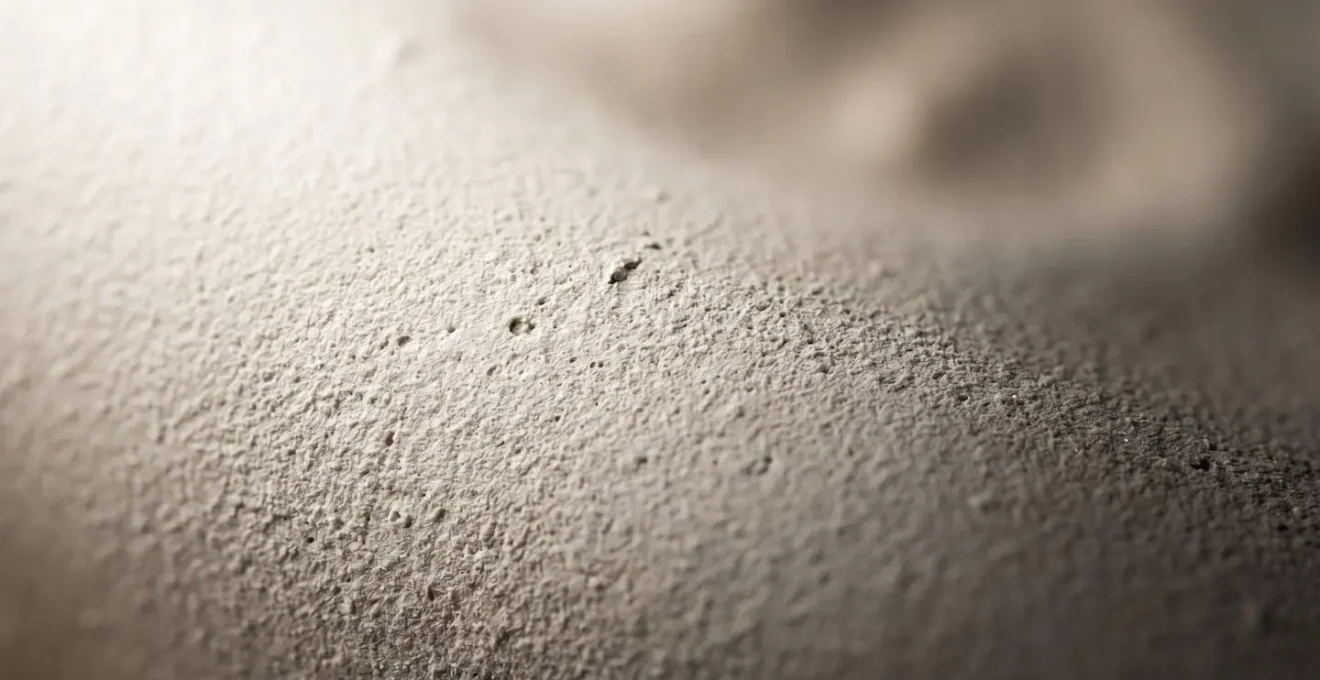 Gros plan textural montrant la microstructure d'une surface mate diffusant la lumière de manière homogène