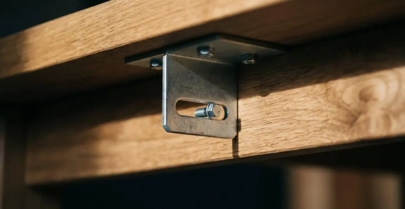 Schéma technique montrant une fixation à trou oblong permettant le mouvement naturel du bois massif