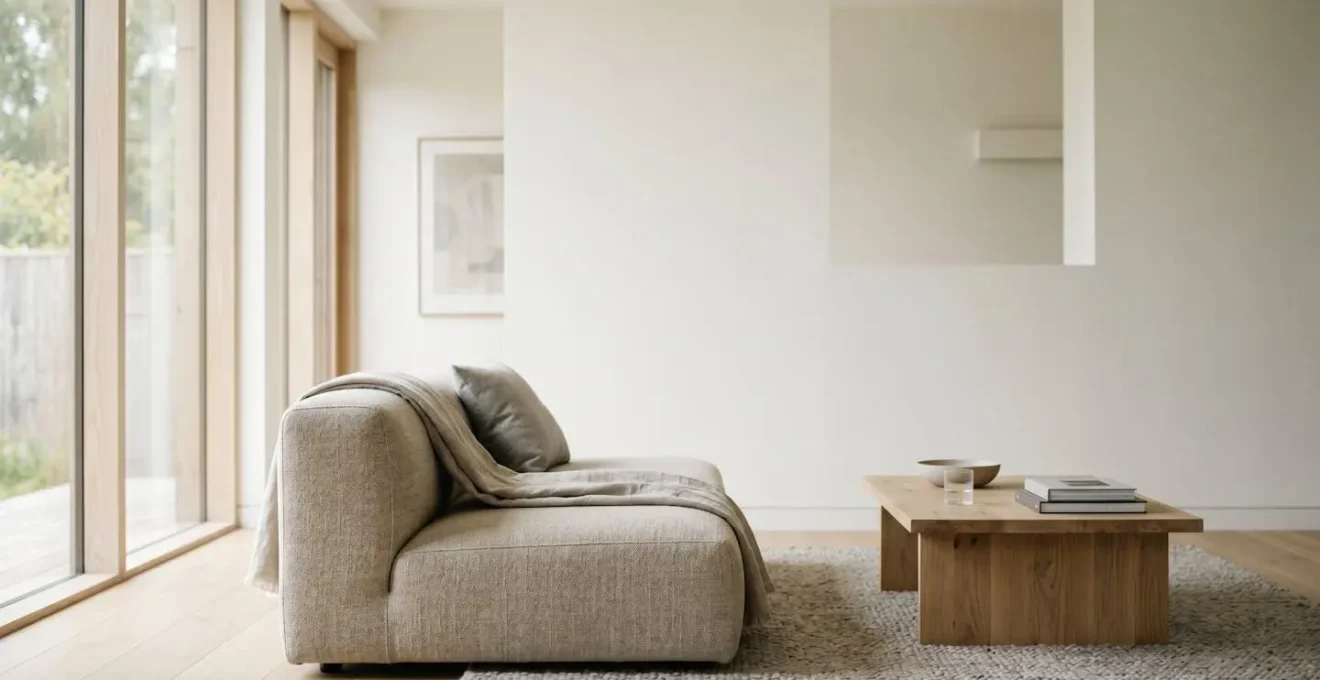 Salon avec mobilier bas créant une ligne d'horizon dégagée et une sensation d'espace